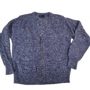 M.McMullin Cardigan Sweater XL Blue White Button Up Acrylic Knit